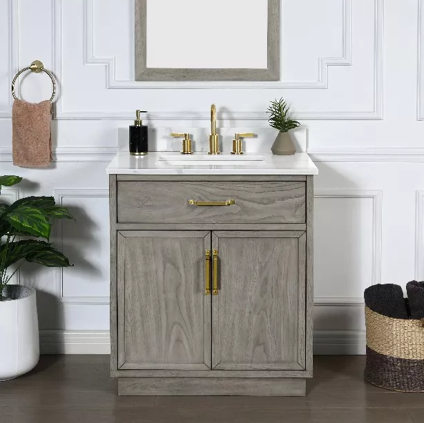 Weston 30" Freestanding Bathroom Vanity with Calacatta Quartz Top and Vitreous China Undermount Sink