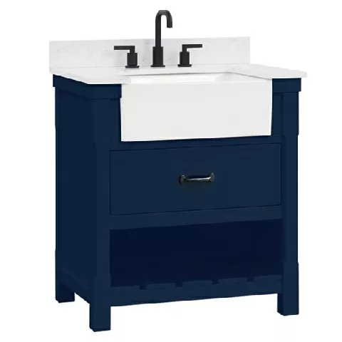 Remington 30" Freestanding Bathroom Vanity with Carrara Engineered Stone Top and Vitreous China Farmhouse Sink