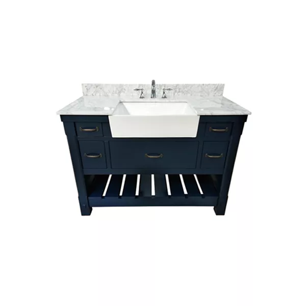 Remington 48" Freestanding Bathroom Vanity with Carrara Engineered Stone Top and Vitreous China Farmhouse Sink