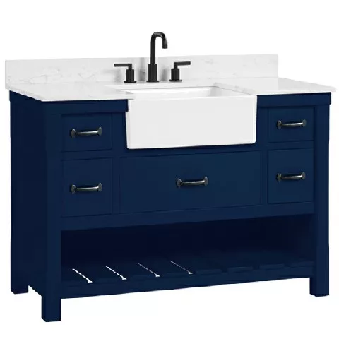 Remington 48" Freestanding Bathroom Vanity with Carrara Engineered Stone Top and Vitreous China Farmhouse Sink