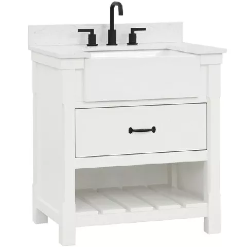 Remington 30" Freestanding Bathroom Vanity with Carrara Engineered Stone Top and Vitreous China Farmhouse Sink