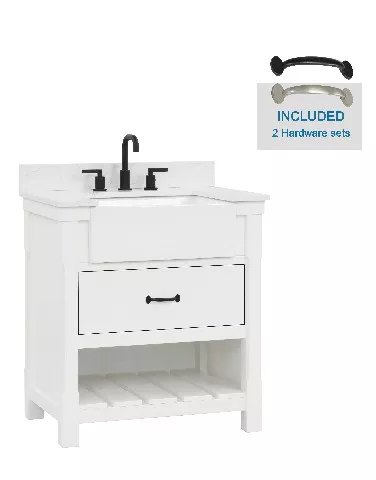 Remington 30" Freestanding Bathroom Vanity with Carrara Engineered Stone Top and Vitreous China Farmhouse Sink