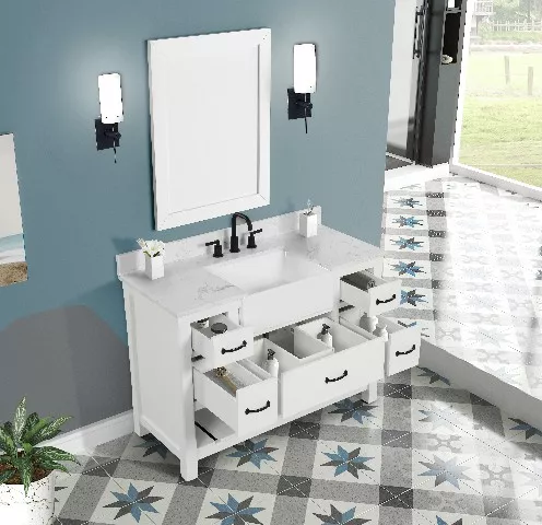 Remington 48" Freestanding Bathroom Vanity with Carrara Engineered Stone Top and Vitreous China Farmhouse Sink