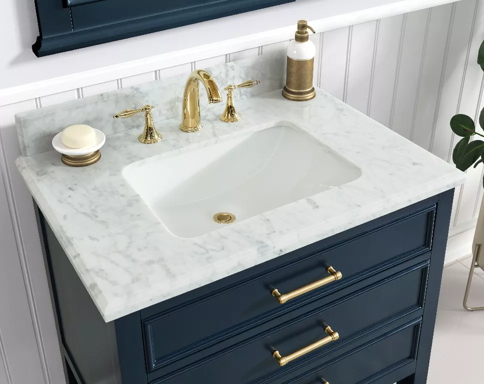Long Island 30" Freestanding Bathroom Vanity with Natural Carrara Marble Top and Vitreous China Undermount Sink