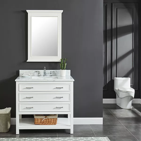 Long Island 36" Freestanding Bathroom Vanity with Natural Carrara Marble Top and Vitreous China Undermount Sink