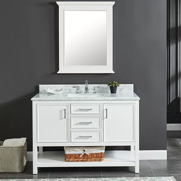 Long Island 48" Freestanding Bathroom Vanity with Natural Carrara Marble Top and Vitreous China Undermount Sink