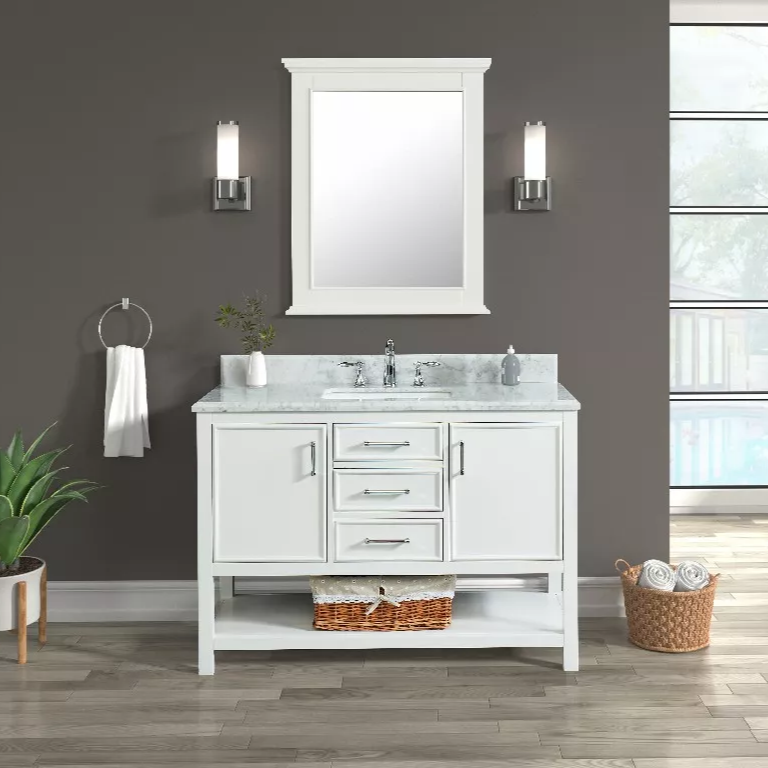 Long Island 48" Freestanding Bathroom Vanity with Natural Carrara Marble Top and Vitreous China Undermount Sink