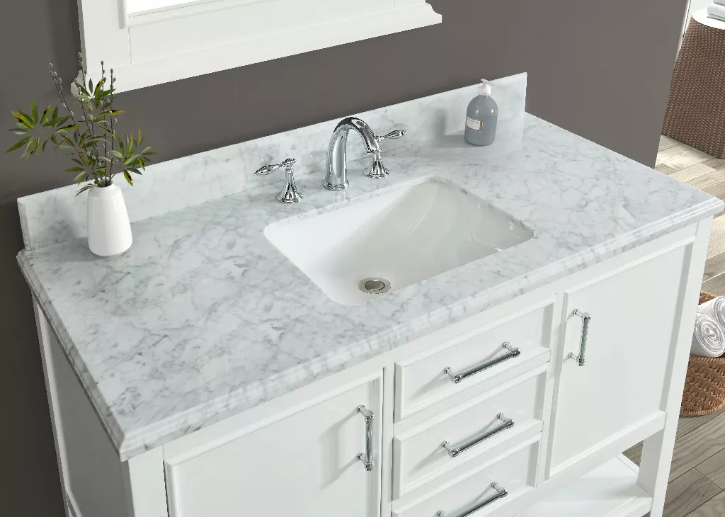 Long Island 48" Freestanding Bathroom Vanity with Natural Carrara Marble Top and Vitreous China Undermount Sink