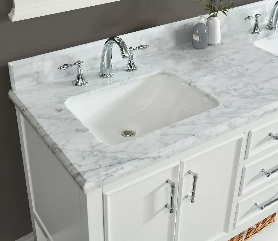 Long Island 60" Freestanding Bathroom Vanity with Natural Carrara Marble Top and Vitreous China Undermount Sinks