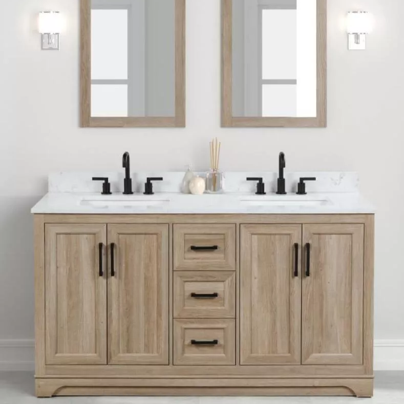 Stratford 60" Freestanding Bathroom Vanity with Carrara Engineered Stone Top and Vitreous China Undermount Sink