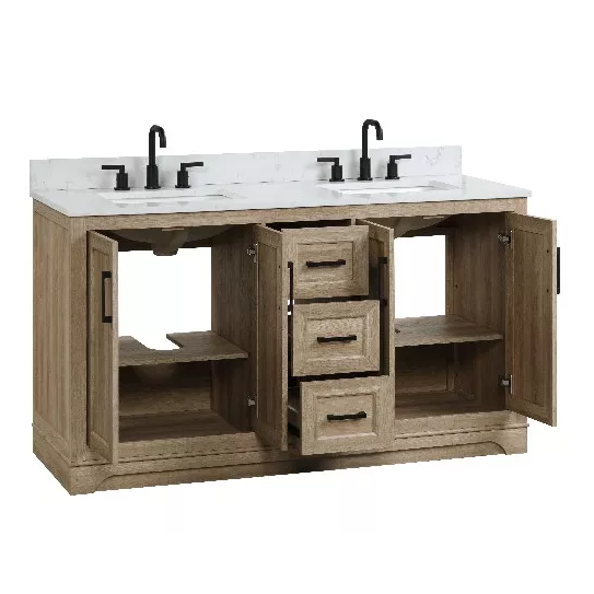 Stratford 60" Freestanding Bathroom Vanity with Carrara Engineered Stone Top and Vitreous China Undermount Sink
