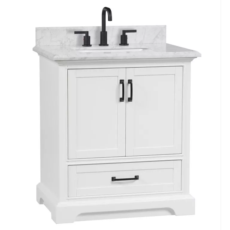 Ethel 30" Freestanding Bathroom Vanity with Natural Carrara Marble Top and Vitreous China Undermount Sink