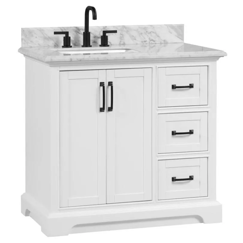 Ethel 36" Freestanding Bathroom Vanity with Natural Carrara Marble Top and Vitreous China Undermount Sink