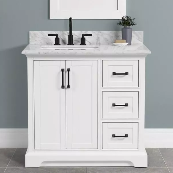 Ethel 36" Freestanding Bathroom Vanity with Natural Carrara Marble Top and Vitreous China Undermount Sink