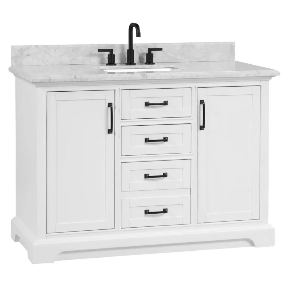 Ethel 48" Freestanding Bathroom Vanity with Natural Carrara Marble Top and Vitreous China Undermount Sink