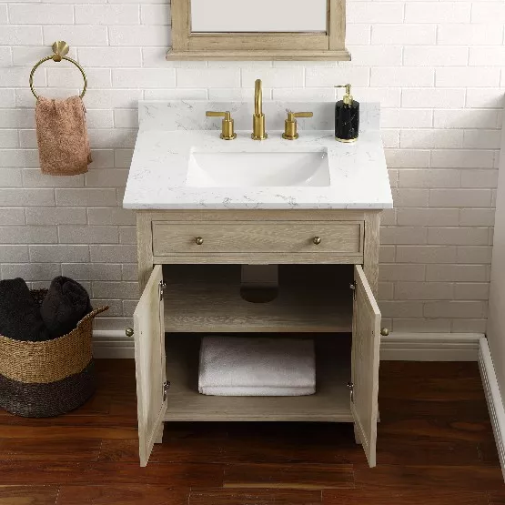 Arborweave 30" Freestanding Bathroom Vanity with Quartz Top and Vitreous China Undermount Sink