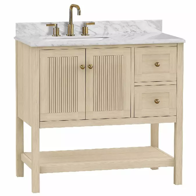Hayek 36" Freestanding Bathroom Vanity with Natural Carrara Marble Top and Vitreous China Undermount Sink