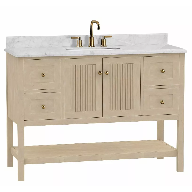 Hayek 48" Freestanding Bathroom Vanity with Natural Carrara Marble Top and Vitreous China Undermount Sink
