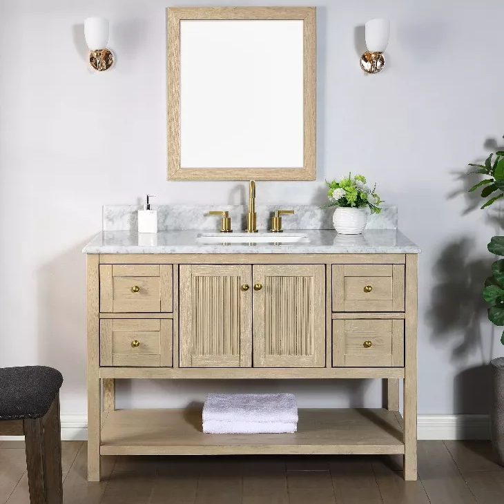 Hayek 48" Freestanding Bathroom Vanity with Natural Carrara Marble Top and Vitreous China Undermount Sink