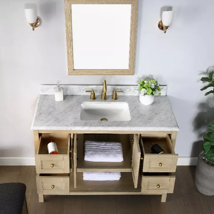 Hayek 48" Freestanding Bathroom Vanity with Natural Carrara Marble Top and Vitreous China Undermount Sink
