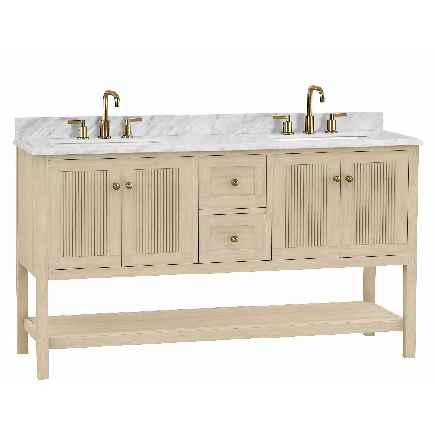 Hayek 60" Freestanding Bathroom Vanity with Natural Carrara Marble Top and Vitreous China Undermount Sinks