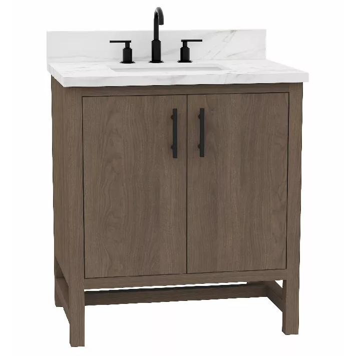 Thales 30" Freestanding Bathroom Vanity with Calacatta Sintered Stone Top and Vitreous China Undermount Sink