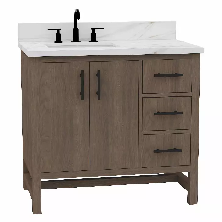Thales 36" Freestanding Bathroom Vanity with Calacatta Sintered Stone Top and Vitreous China Undermount Sink