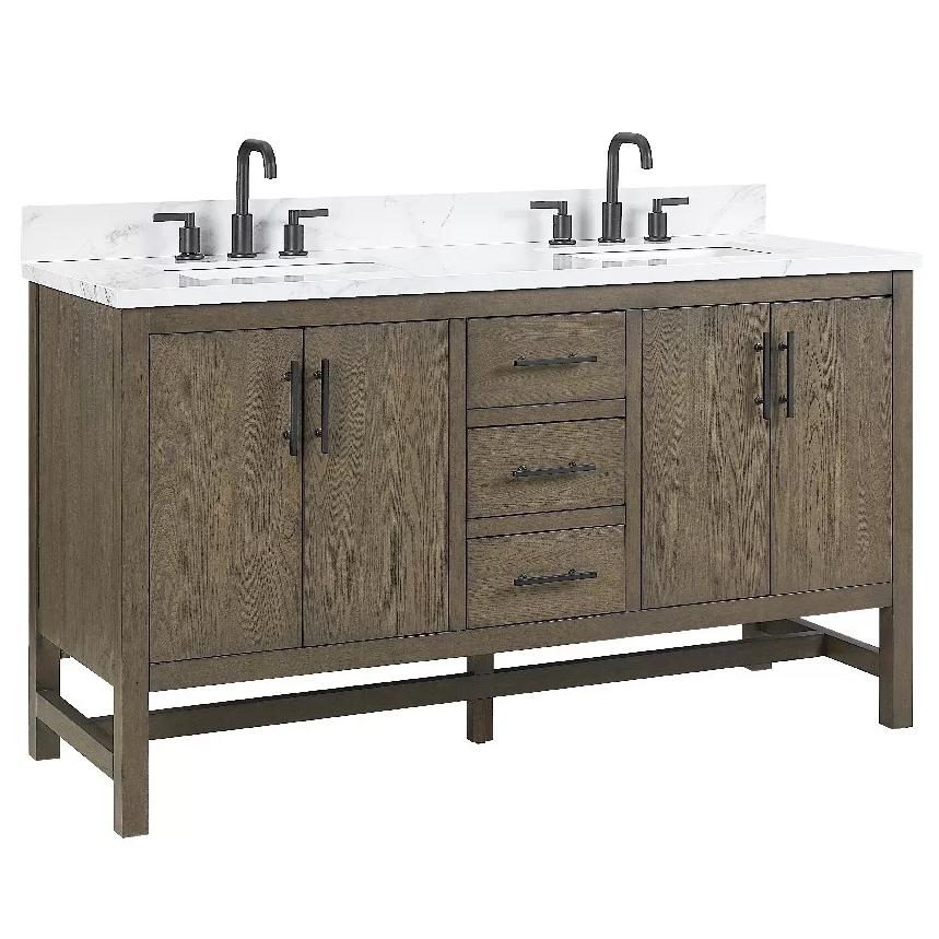 Thales 60" Freestanding Bathroom Vanity with Calacatta Sintered Stone Top and Vitreous China Undermount Sinks