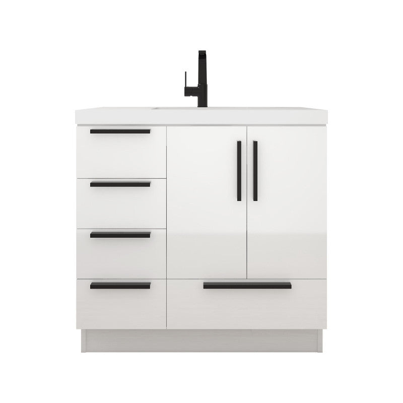 Carla 36" Freestanding Bathroom Vanity with Reinforced Acrylic Integrated Sink Top