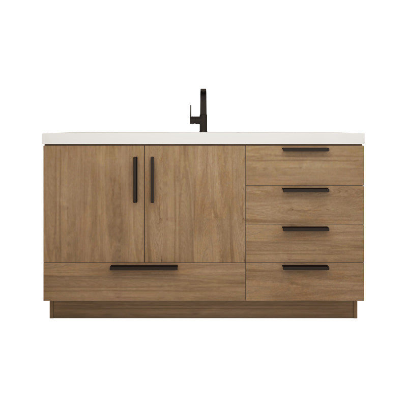 Carla 60" Freestanding Bathroom Vanity with Reinforced Acrylic Integrated Sink Top