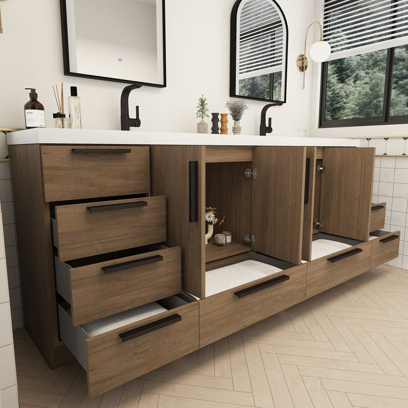 Carla 84" Freestanding Bathroom Vanity with Reinforced Acrylic Integrated Sink Top