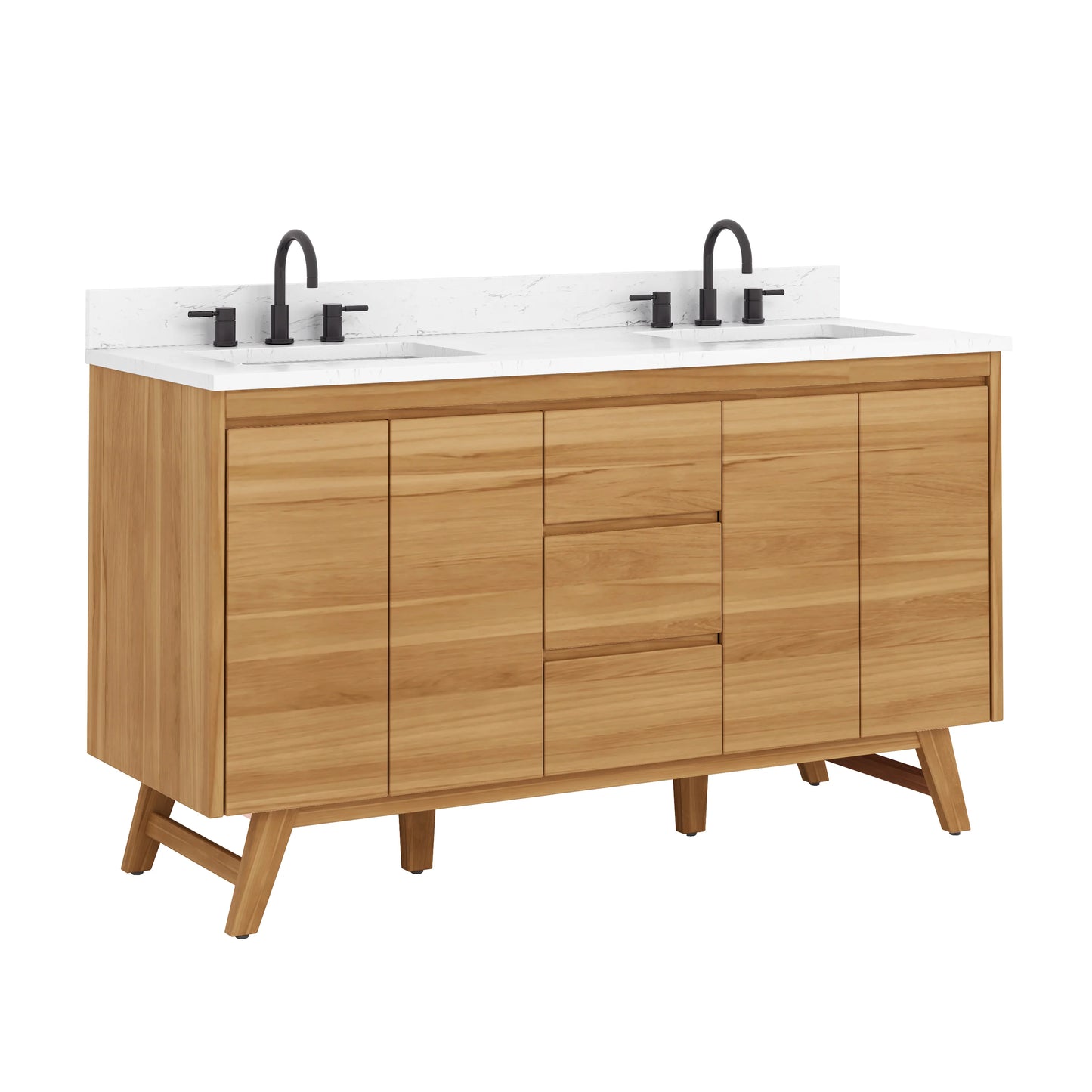 Coventry 60" Freestanding Bathroom Vanity with Stone Top and Vitreous China Undermount Sinks