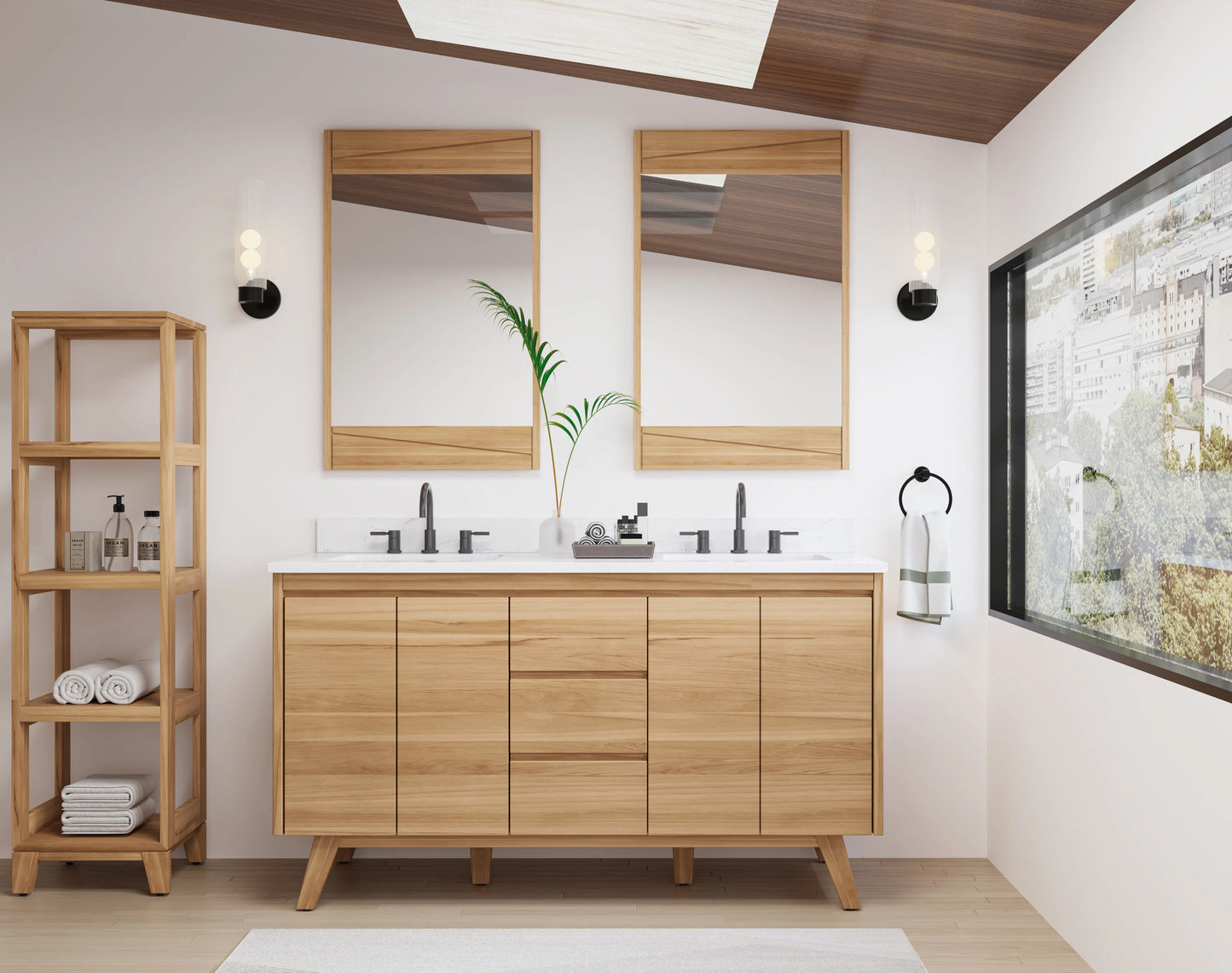 Coventry 60" Freestanding Bathroom Vanity with Stone Top and Vitreous China Undermount Sinks