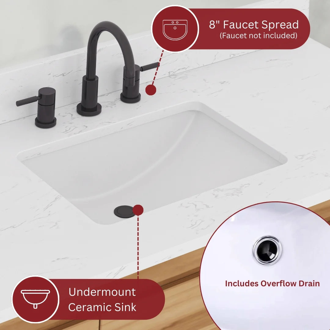 Coventry 60" Freestanding Bathroom Vanity with Stone Top and Vitreous China Undermount Sinks