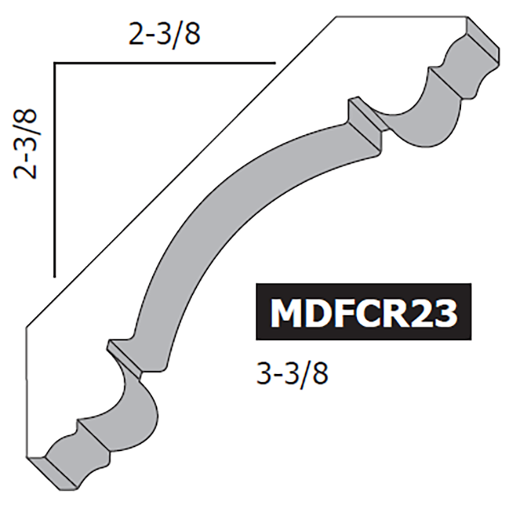 3-3/8" MDF Double Bead Corolina Crown