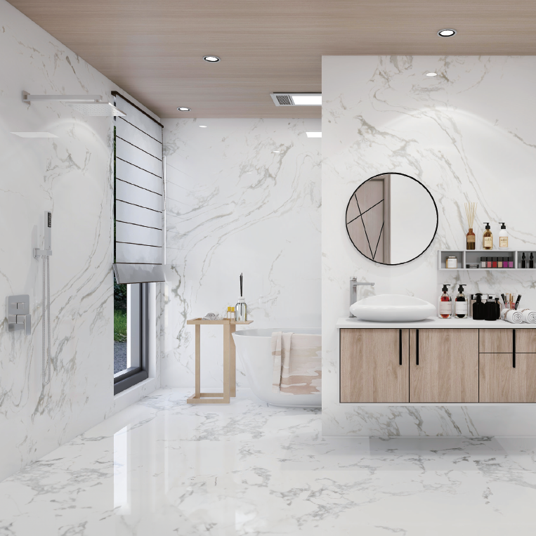 Calacatta White Marble Composite Shower Wall Panel