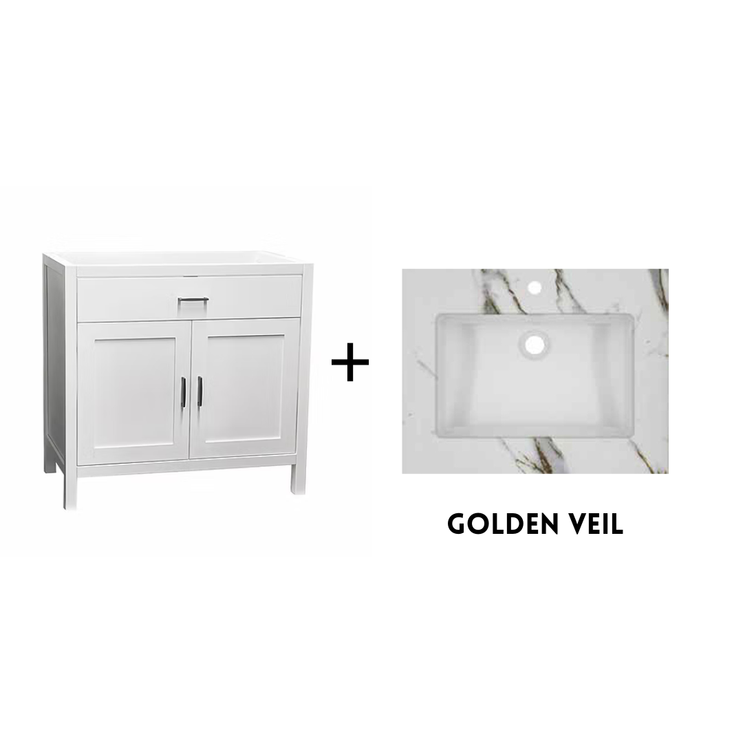 Newport 36" Freestanding Bathroom Vanity with Solid Surface Integrated Sink Top