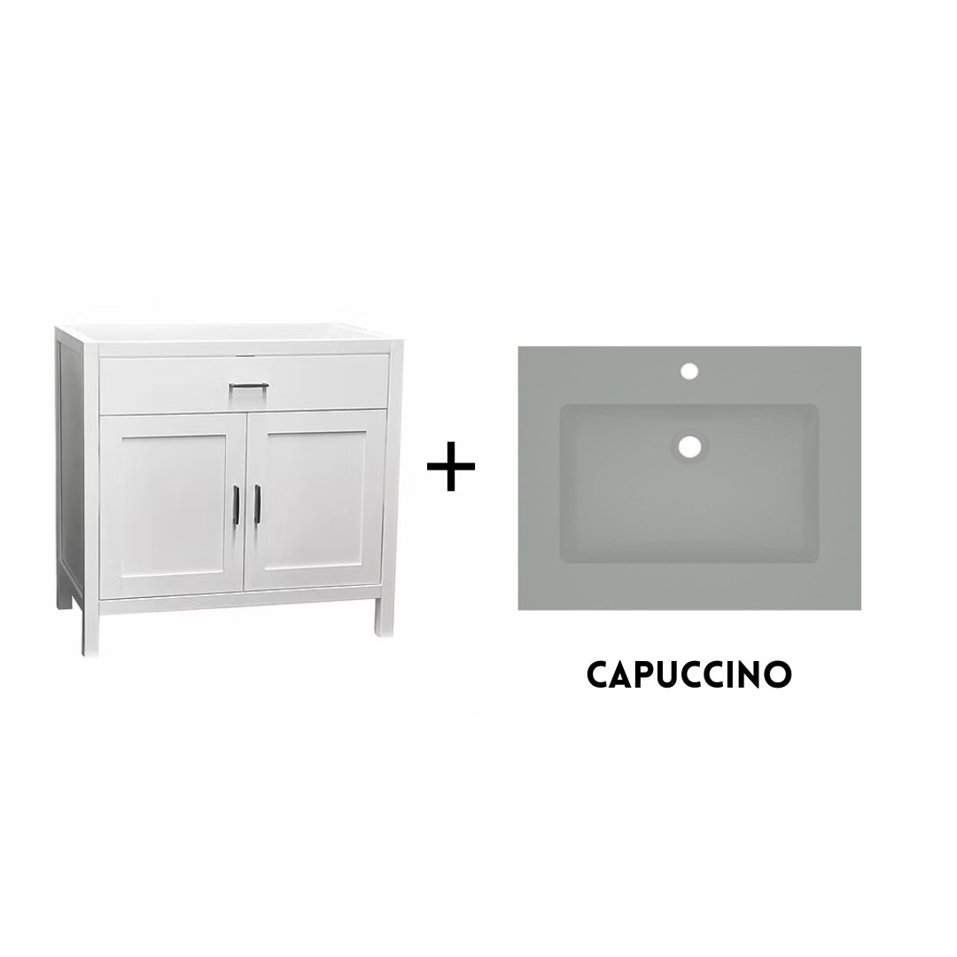Newport 36" Freestanding Bathroom Vanity with Solid Surface Integrated Sink Top
