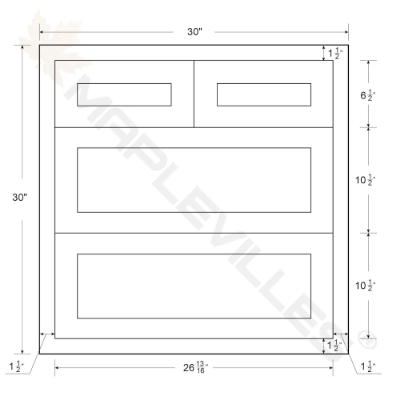 RTA 30"W Kitchen Four Drawer Base Cabinet in Snow White Inset Shaker