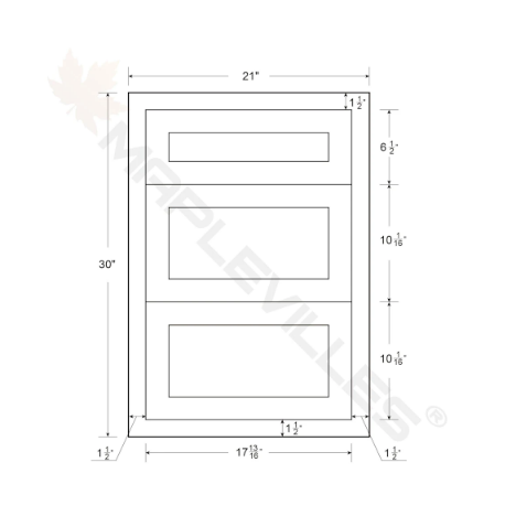 RTA 21"W Kitchen Three Drawer Base Cabinet in Vintage White Inset Raised Panel