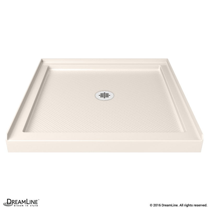 Aqua-Q Frameless Bi-Fold Shower Door Kit with Subway Style Wall and Biscuit Shower Base Pan