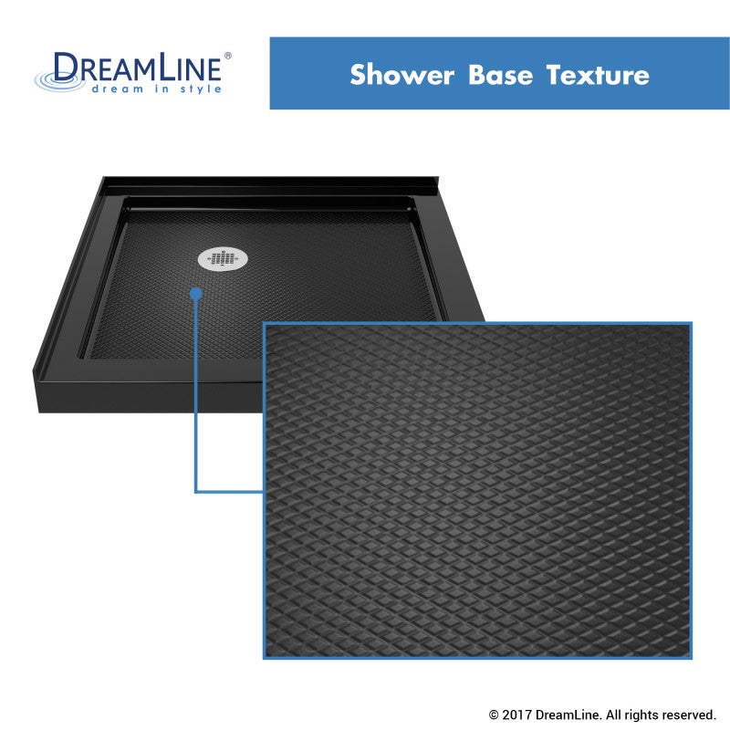 Aqua-Q Frameless Bi-Fold Shower Door Kit with Subway Style Wall and Black Shower Base Pan