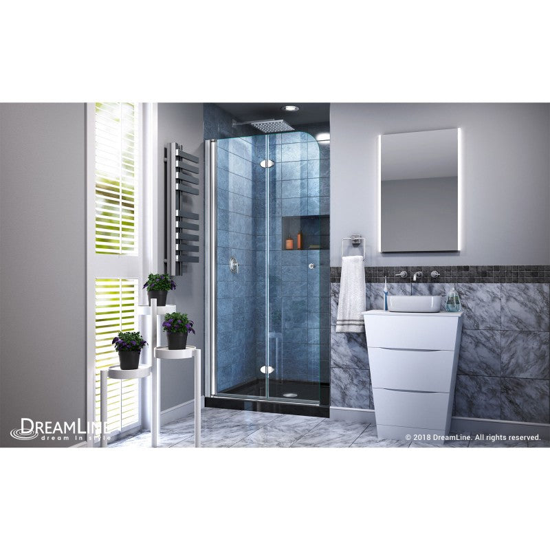 Aqua Frameless Bi-Fold Shower Door Kit with Black Shower Base Pan