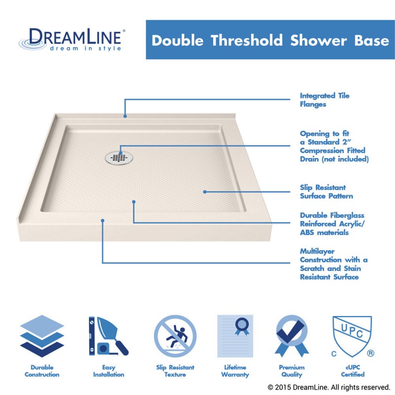 Cornerview Framed Corner Enclosure Center Sliding Shower Door Kit with Biscuit Shower Base Pan
