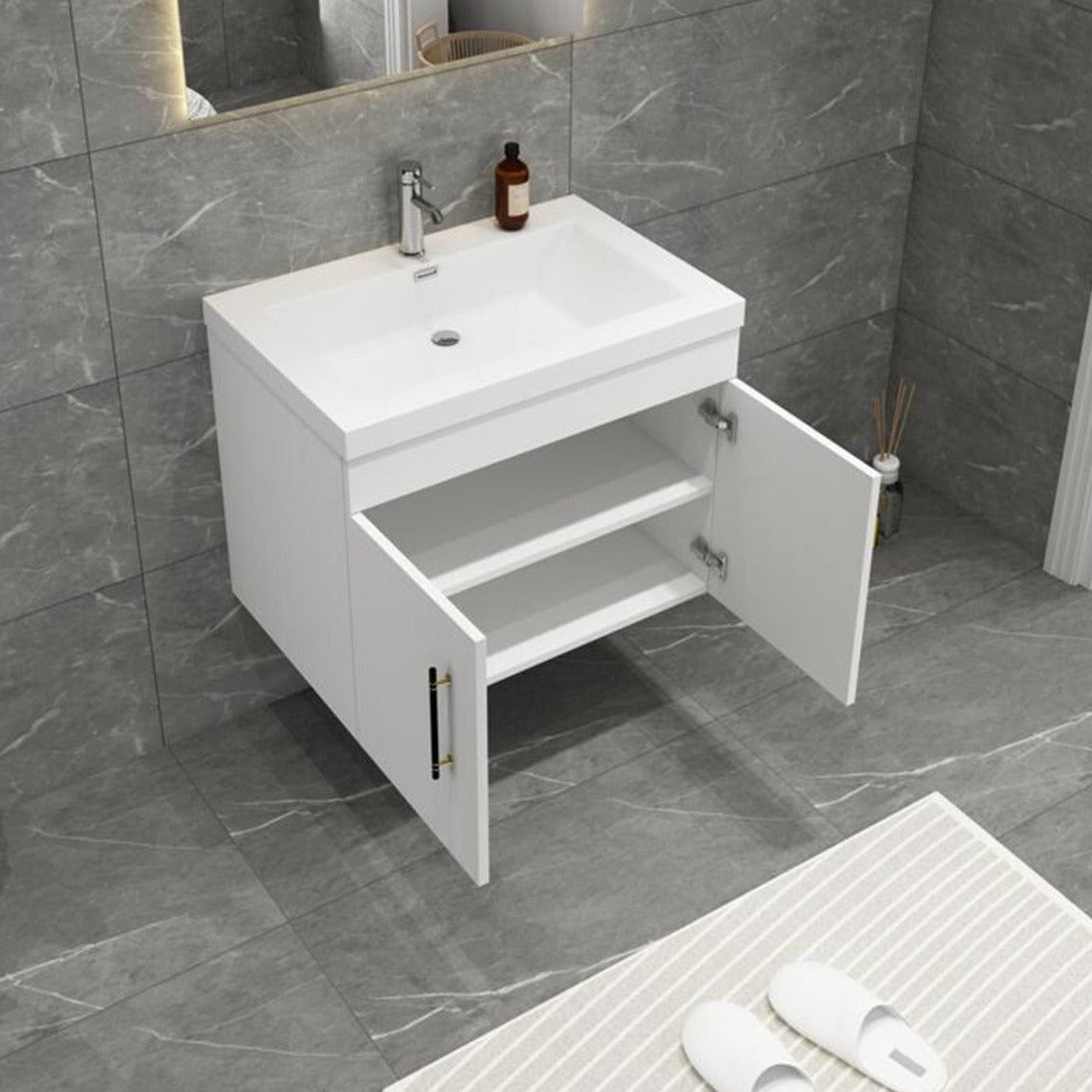 Elsa 30" Wall Mounted Bathroom Vanity with Reinforced Acrylic Integrated Sink Top