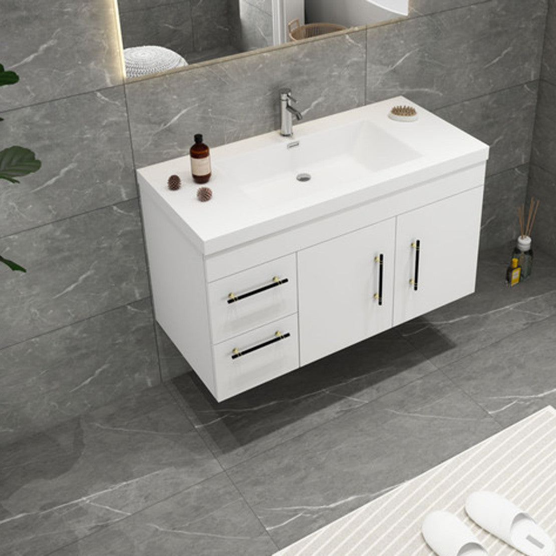 Elsa 42" Wall Mounted Bathroom Vanity with Reinforced Acrylic Integrated Sink Top
