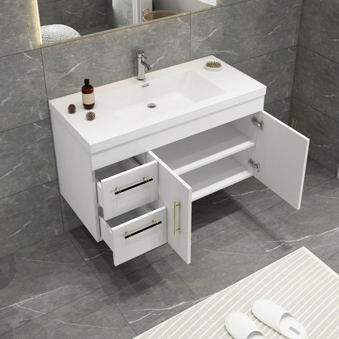 Elsa 42" Wall Mounted Bathroom Vanity with Reinforced Acrylic Integrated Sink Top