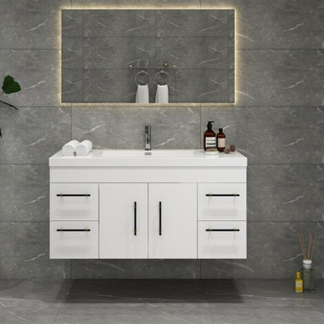 Elsa 48" Wall Mounted Bathroom Vanity with Reinforced Acrylic Integrated Sink Top
