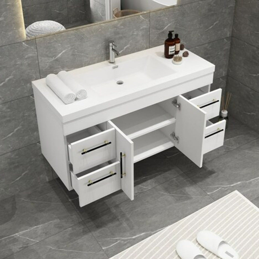 Elsa 48" Wall Mounted Bathroom Vanity with Reinforced Acrylic Integrated Sink Top
