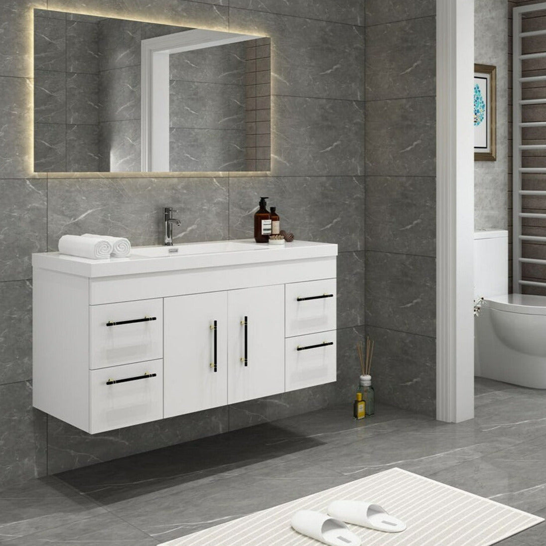 Elsa 48" Wall Mounted Bathroom Vanity with Reinforced Acrylic Integrated Sink Top